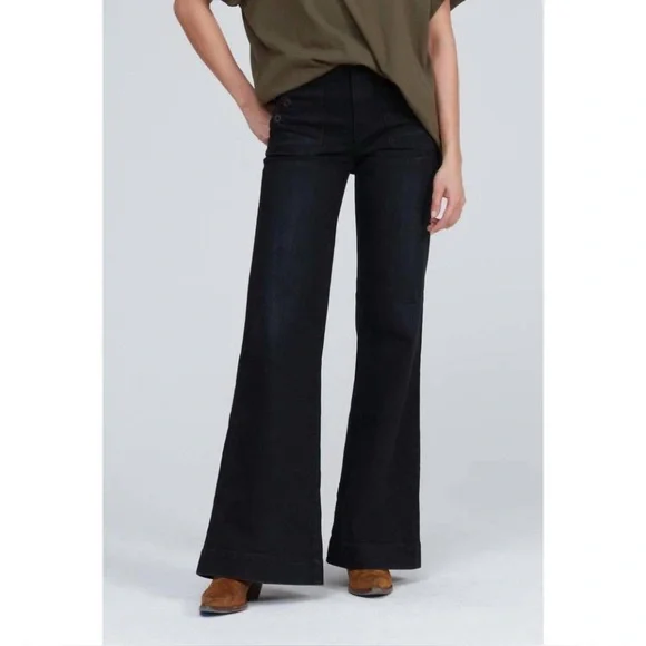 Worn Once $325 ASKK NY Brick House Tuckernuck Wide Leg Jeans in Black 27 (26) - Picture 1 of 13